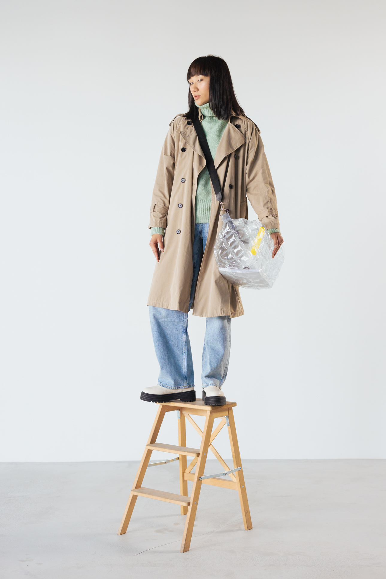 A Woman Standing on a Ladder